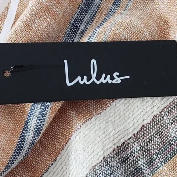 2/$30 Lulu’s Striped Double V-Neck Linen Blend Boho Dress Dusty Orange Size M - Picture 5 of 6